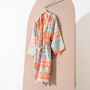 Roupão de algodão turco tribal: robe quimono jacquard leve
