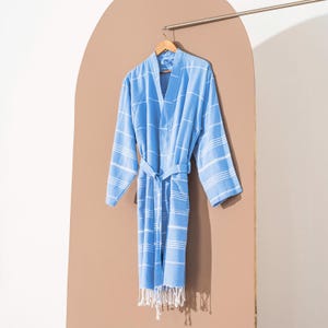 Roupão de algodão turco azul sultão: robe leve para resort