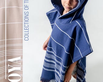Kids Turkish Towel Children Hooded Poncho Peshtemal Beach Bath Shower Baby Wear Birthday Gift Swimming Surf Cover-up