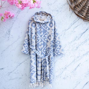 Roupão nativo azul turco algodão resort leve luxo marinho branco cabana náutico macio unissex grosso robe felpudo com costura exclusiva