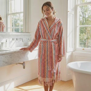 Pompom Bubble Texture Bathrobe Handloom Turkish Cotton Resort Heavy Luxury Pink Green Polka Dot Pom Pom Colored Dots Soft Unisex Thick Robe