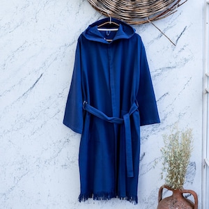 Roupão de banho azul marinho turco algodão resort leve luxo liso índigo branco náutico macio unissex grosso robe felpudo com costura exclusiva
