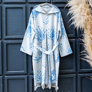 Roupão de banho azul pérola turco algodão resort leve luxo marinho branco cabana náutico macio unissex grosso robe felpudo com costura exclusiva