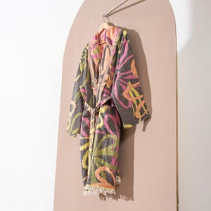 Roupão Floral Colorido Algodão Turco Leve Secagem Rápida Robe Resort Leve Luxo Tropical Macio Unissex Robe Tecido Plano Peshtemal