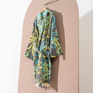 Roupão Floral Colorido Algodão Turco Leve Secagem Rápida Robe Resort Leve Luxo Tropical Macio Unissex Robe Tecido Plano Peshtemal