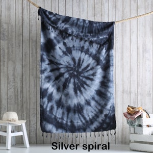 Beach Towel Featuring Stunning Spiral Tie-Dye Artwork, black and white color
