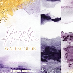 Purple Watercolor Digital Paper Background - Violet Water Color Splash JPG Design - Artistic Texture Backgrounds For Canva Instagram