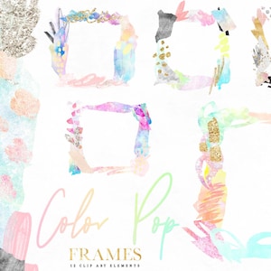 Watercolor Frame Clipart - Rainbow Clip Art Frames - Colorful Watercolour Border Overlay Graphics - Abstract Neon Summer Digital Borders PNG