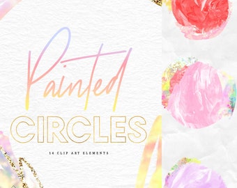 Abstract Brush Stroke Circle Clipart: Colorful Geometric Hand Painted Digital Frames (PNG Graphics Download)