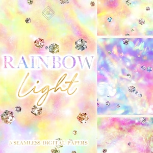 Holographic Iridescent Rainbow Seamless Digital Paper - Colorful Pattern Papers - Glitter Background Patterns - Bokeh JPG File Backgrounds