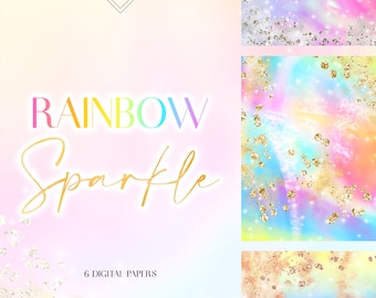 Colorful Rainbow Glitter Digital Paper: Vibrant Neon Gradient Sparkle Backgrounds (JPG Graphics Download)