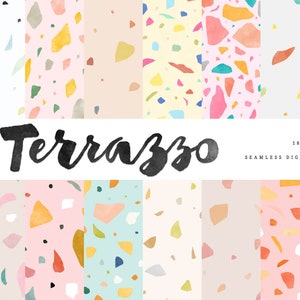 Terrazzo Seamless Digital Paper - Abstract Digital Papers - Terrazzo Pattern Colorful Rainbow Planner Patterns - Modern Terrazzo Background