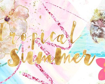 Tropical Summer Clipart: Colorful Tribal Island Graphics, Boho Geometric Travel PNG (Digital Download)