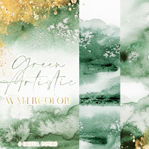 Green Watercolor Digital Paper Background - Emerald Water Color Splash JPG Design - Artistic Texture Backgrounds For Canva Instagram