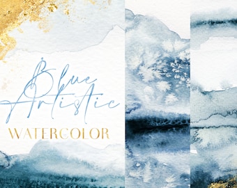 Blue Watercolor Digital Paper: Abstract Indigo Texture Backgrounds (JPG Download)