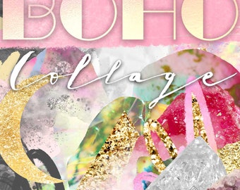 Boho Tribal Clipart: Geometric Moon, Crystal, & Abstract Watercolor Bohemian Graphics (Digital Download)