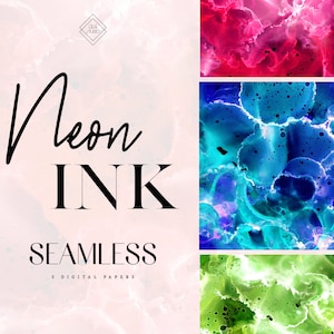 May include: Five digital paper designs featuring abstract patterns of bright neon colors, including pink, blue, orange, green, and purple. The papers are seamless and can be used for a variety of creative projects.