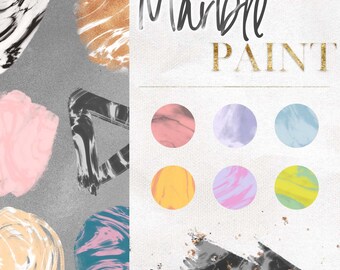 Colorful Abstract Brush Stroke Clipart: Neon Marble Paint Geometric Shapes Graphics (PNG Digital Download)