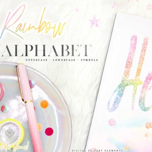 Rainbow Digital Alphabet PNG Clipart - Glitter Rainbow Monogram Clip Art - Unicorn Color Pastel Letter Graphics - Printable Letters