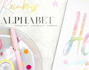 Rainbow Glitter Alphabet Clipart: Pastel Monogram Letter Graphics (PNG Digital Download)