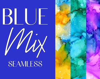 Blue Alcohol Ink Seamless Digital Paper: Abstract Colorful Watercolor Pattern Backgrounds (JPG Graphics Download)