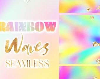 Rainbow Waves Seamless Digital Paper: Colorful Neon Groovy Tie Dye Background Patterns (JPG Download)