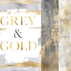 Glam Grey Gold Digital Paper - Gray Black Abstract Watercolor Stroke Papers Background - Chic Watercolour Brush Strokes Digital Backgrounds