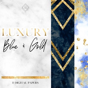 Navy Blue Gold Marble Digital Paper - Indigo Glamour Geometric Background Design - Modern Abstract Luxury Graphics For Instagram Canva