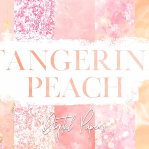 Peach Pink Abstract Digital Paper - Orange Blush Pastel Watercolor Glitter Background Papers - Cute Planner Instagram Canva Backgrounds