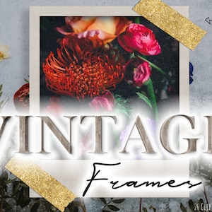 Vintage Photo Frame Clipart - Digital Collage Ephemera Frames - Junk Journal Clip Art - Washi Tape Overlay - Antique Border PNG Graphics