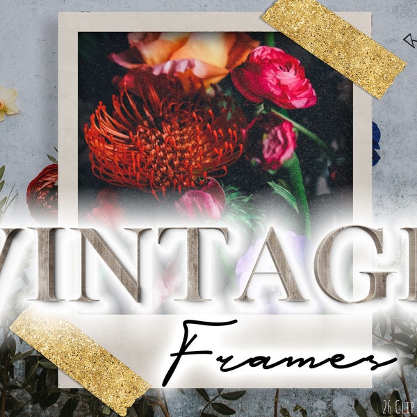 Vintage Photo Frame Clipart - Digital Collage Ephemera Frames - Junk Journal Clip Art - Washi Tape Overlay - Antique Border PNG Graphics