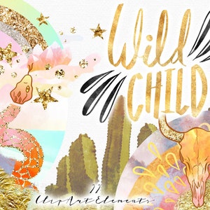 Boho Clipart - Bohemian Clip Art For Planner - Desert Moon Tribal Graphics - Southwest Cactus Graphic - Southwestern Wanderlust PNG File