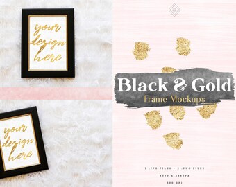 Black and Gold Frame Mockup: 5x7 Vertical Photo (Digital Download)