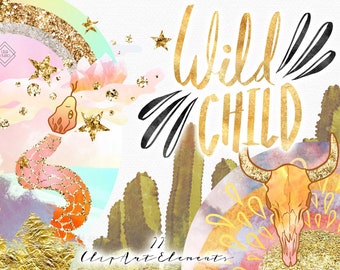 Boho Desert Clipart: Bohemian Southwest Wanderlust Tribal Graphics, Moon & Star PNG (Digital Download)