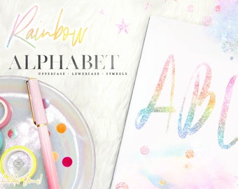 Rainbow Alphabet Clipart - Glitter Rainbow Font Clip Art - Pastel Unicorn Letter Digital - Baby Digital Glitter Letters Graphics Printable