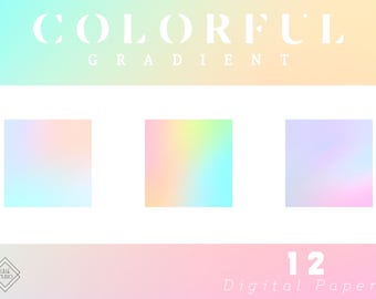 Gradient Rainbow Digital Paper - Ombre Holographic Abstract Background - Neon Pastel Colorful Backgrounds - Vibrant Chakra Wave Papers
