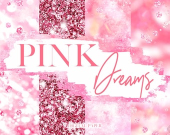 Glam Pink Watercolor Digital Paper: Chic Water Color Glitter Background Textures (JPG Graphics Download)