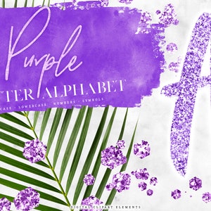 Purple Glitter Digital Alphabet Clipart - Monogram Letter Clip Art - Printable Letters PNG Overlay - Lettering Graphics For Canva Scrapbook
