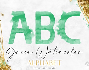 Mint Green Watercolor Alphabet Clipart: PNG Monogram Letter Graphics (Digital Download)