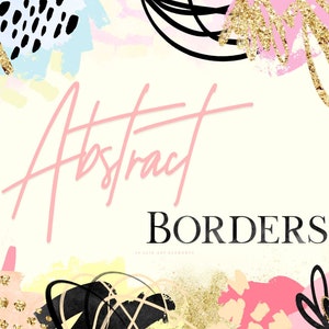 Abstract Clipart Borders - Watercolor Clipart Border - Modern Glitter Frames Clipart - Gold Paint Brush Stroke Digital Frame - Glam Clip Art