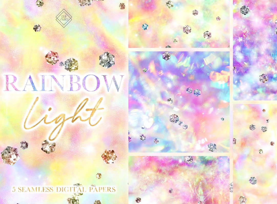 Rainbow Glitter Seamless Digital Paper: Colorful Iridescent Bokeh Light ...