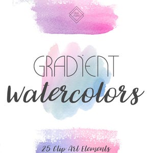 Pastel Rainbow Watercolor Clipart Brush Stroke - Water Color Strokes Clip Art - Watercolour Gradient PNG Graphics - DIY Brushstroke Logo