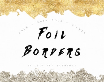 Foil Border Clipart: Rose Gold & Silver Metallic Glitter Confetti Frames (PNG Digital Download)