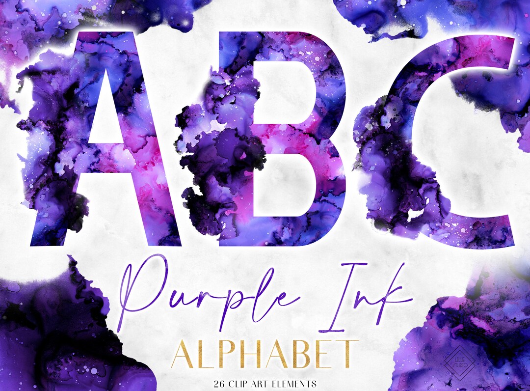 Purple Ink Alphabet Clipart Watercolor Gothic Cloud Monogram PNG ...