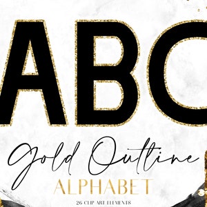 Black Gold Glitter Alphabet PNG - Sparkly Monogram Letter Clipart - Glam Digital Lettering Graphics For Canva Scrapbook Planner Journal