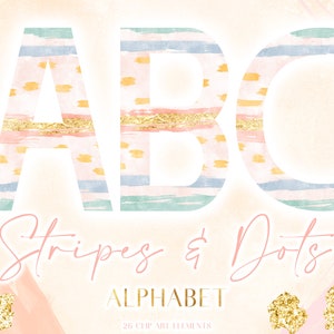 Stripes Dots Digital Alphabet Clipart - Abstract Pastel Monogram PNG - Cute Playful Letter Graphics - Colorful Letters For Planner Canva