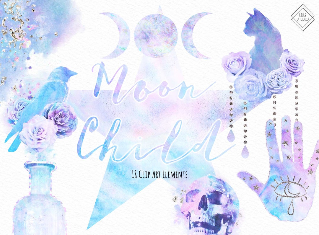 Halloween Witch Moon Clipart Pastel Goth Tarot Clip Art - Etsy