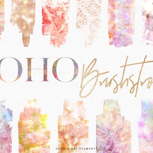 Boho Brush Stroke Clipart - Colorful Bohemian Rainbow Clip Art - Pink Blue Brushstrokes - Purple Green Brushstroke PNG - Vivid Logo Graphics