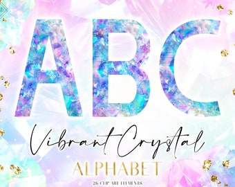 Colorful Crystal Alphabet Clipart: Boho Quartz Stone Monogram Letters (PNG Digital Download)