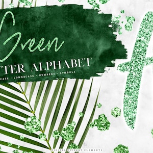 Emerald Green Glitter Digital Alphabet Clipart PNG - Letter Clip Art - Letters Overlay - Printable Lettering Graphics Digital Download